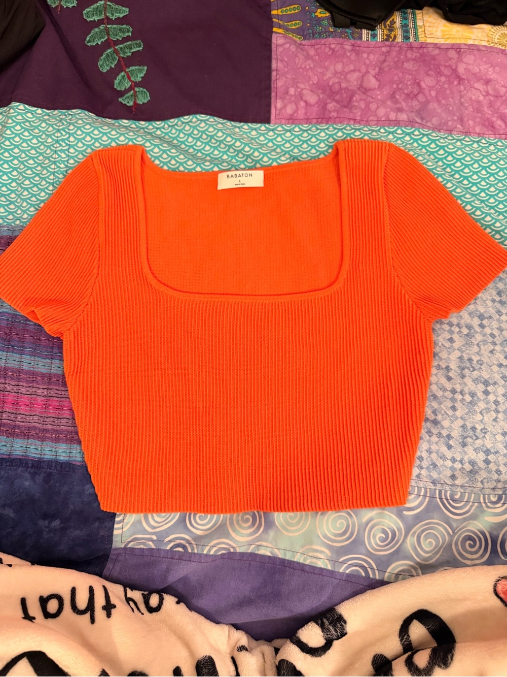 Babaton Vibrant Orange Ribbed Square-Neck Crop Top
